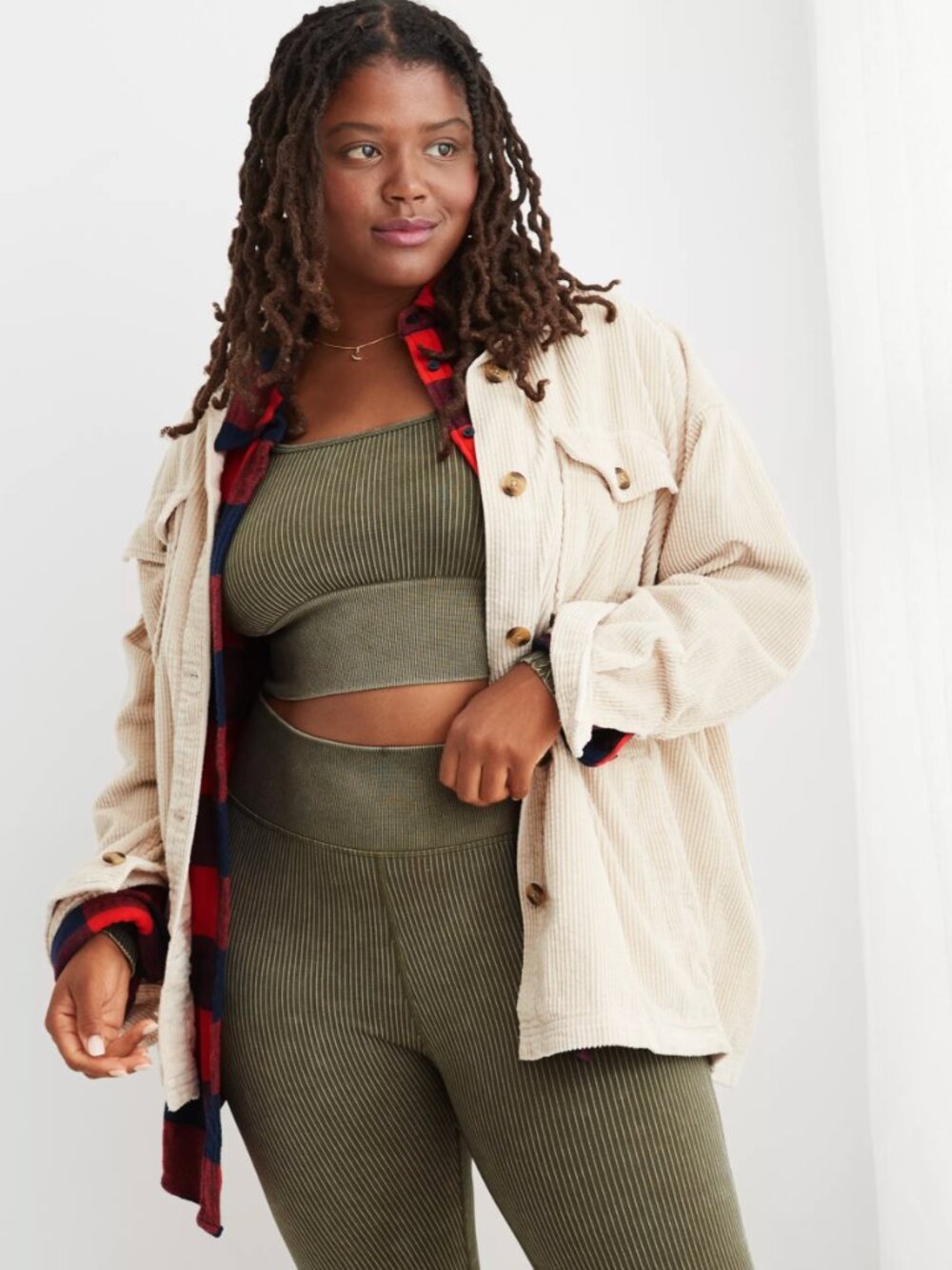 Aerie Oversized "Soft Oat" Corduroy Shacket. Size S (but fits more like L).